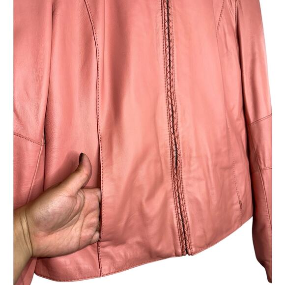 Wilson Vintage Rare Pink 100% Leather Bomber Moto Zip Up Jacket Zip Size Large - Picture 5 of 12